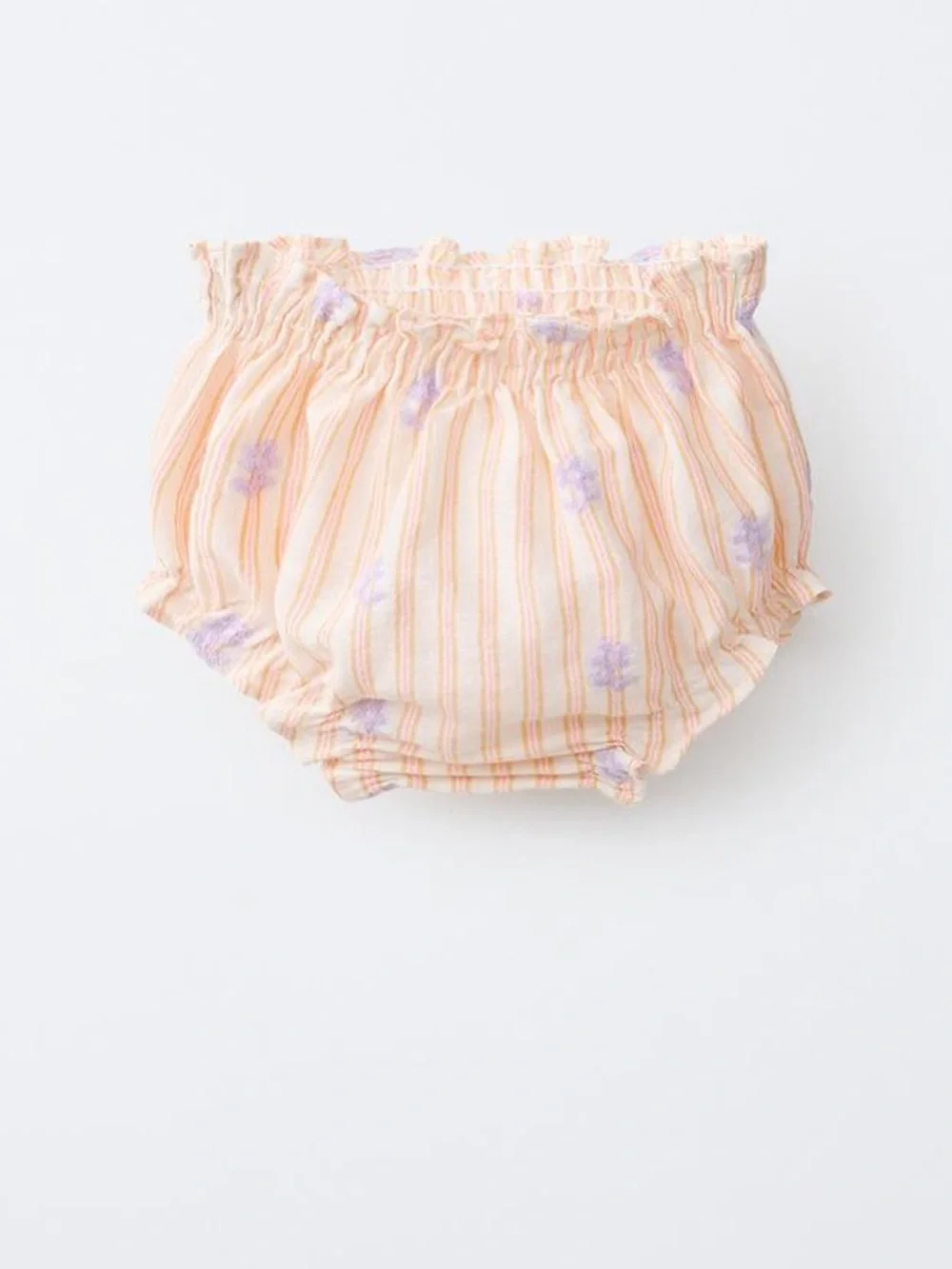 Zara Peach-Striped Bloomers with Lavender Floral Dots